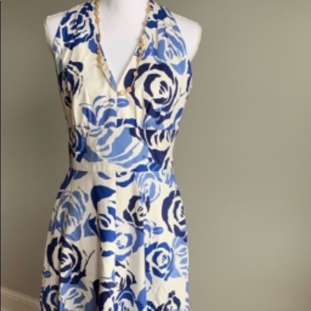 Talbots V-Neck A-Line Blue Floral Dress